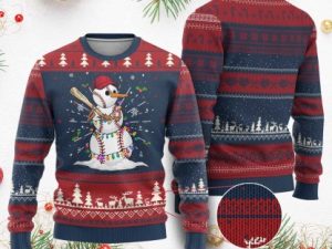 Christmas Baseball Player Ugly Christmas Sweater Baseball Snowman Balls - Image 1