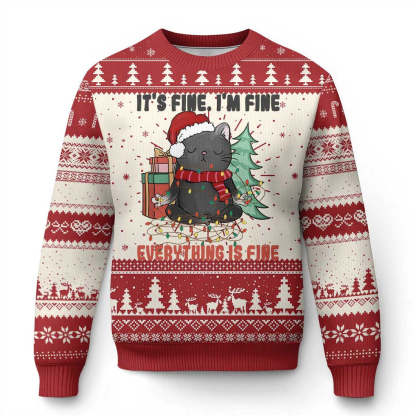 christmas black cat ugly christmas sweater its fine im fine everything 1 Christmas Black Cat Ugly Christmas Sweater Its Fine Im Fine Everything - Image 1