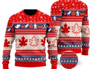 Christmas Canada Maple Leaf Ugly Christmas Sweater - Image 1