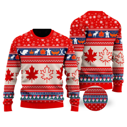 christmas canada maple leaf ugly christmas sweater 1 Christmas Canada Maple Leaf Ugly Christmas Sweater - Image 1