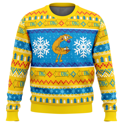 christmas catdog nickelodeon ugly christmas sweater 1 Christmas Catdog Nickelodeon Ugly Christmas Sweater - Image 1