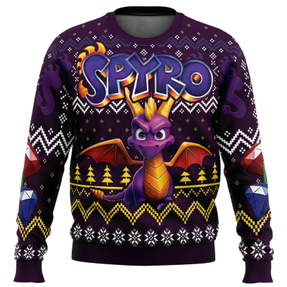 christmas dragon spyro ugly christmas sweater 1 Christmas Dragon Spyro Ugly Christmas Sweater - Image 1