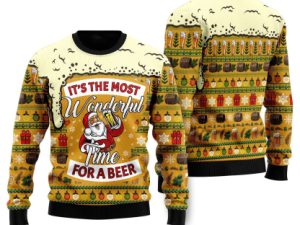 Christmas Most Wonderful Time For Beer Ugly Christmas Sweater - Image 1