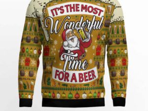 Christmas Most Wonderful Time For Beer Ugly Christmas Sweater Holiday Gift - Image 1