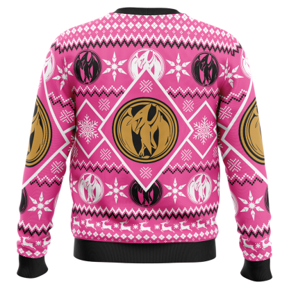 christmas pink ranger power rangers ugly christmas sweater 2 Christmas Pink Ranger Power Rangers Ugly Christmas Sweater - Image 2
