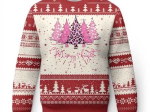 Christmas Pink Ugly Christmas Sweater Leopard Print Trees - Image 1