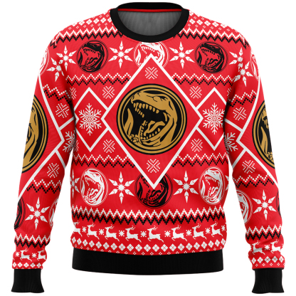 christmas red ranger power rangers ugly christmas sweater 1 Christmas Red Ranger Power Rangers Ugly Christmas Sweater - Image 1