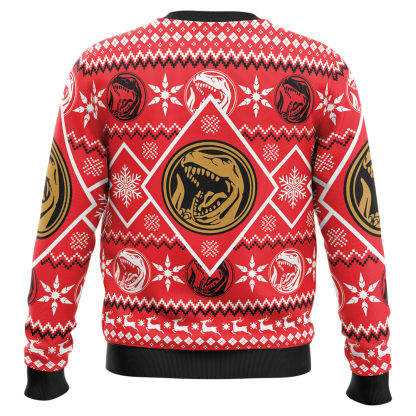 christmas red ranger power rangers ugly christmas sweater 2 Christmas Red Ranger Power Rangers Ugly Christmas Sweater - Image 2