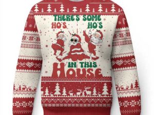 Christmas Santa Ugly Christmas Sweater Theres Some Hos In This House Funny Xmas - Image 1