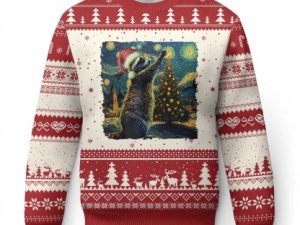 Christmas Starry Night Raccoon Ugly Christmas Sweater - Image 1