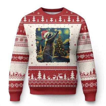 christmas starry night raccoon ugly christmas sweater 1 Christmas Starry Night Raccoon Ugly Christmas Sweater - Image 1
