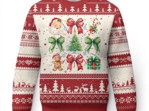 Christmas Tree Retro Coquette Bow Ugly Christmas Sweater - Image 1