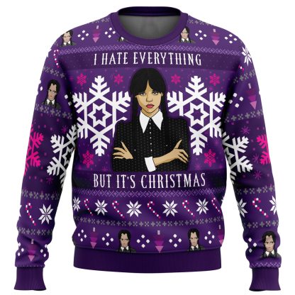 christmas wednesday adams family ugly christmas sweater 1 Christmas Wednesday Adams Family Ugly Christmas Sweater - Image 1