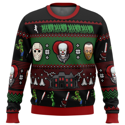 classic horror christmas ugly christmas sweater 1 Classic Horror Christmas Ugly Christmas Sweater - Image 1