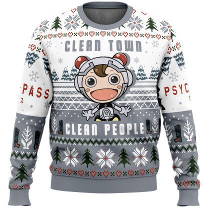 clean town clean people psycho pass ugly christmas sweater 1 Clean Town Clean People Psycho Pass Ugly Christmas Sweater - Image 1