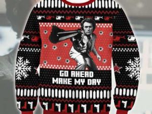 Clint Eastwood Dirty Harry Go Ahead Make My Day Ugly Christmas Sweater - Image 1