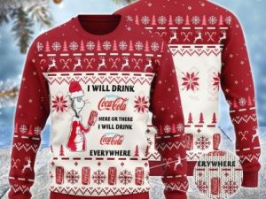 Cocacola Cat Hat Will Drink Everywhere Ugly Christmas Sweater - Image 1