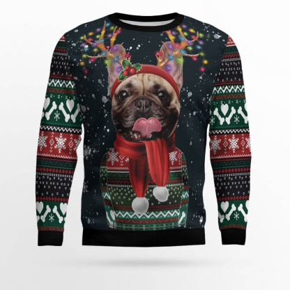 cool french bulldog ugly christmas sweater 1 Cool French Bulldog Ugly Christmas Sweater - Image 1