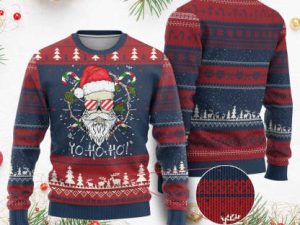Cool Santa Ugly Christmas Sweater Yo Ho Ho Skull Beard Sunglass - Image 1