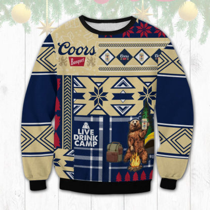 coors banquet camping ugly christmas sweater 1 Coors Banquet Camping Ugly Christmas Sweater - Image 1