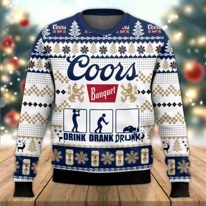 coors banquet drunk ugly christmas sweater 1 Coors Banquet Drunk Ugly Christmas Sweater - Image 1