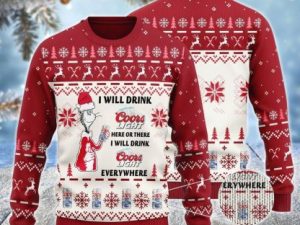 Coors Light Cat Hat Will Drink Everywhere Ugly Christmas Sweater - Image 1