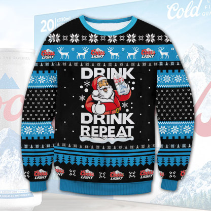 coors light drink repeat ugly christmas sweater 1 Coors Light Drink Repeat Ugly Christmas Sweater - Image 1