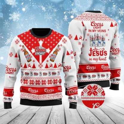 coors light in my veins jesus in my heart ugly christmas sweater 1 Coors Light In My Veins Jesus In My Heart Ugly Christmas Sweater - Image 1