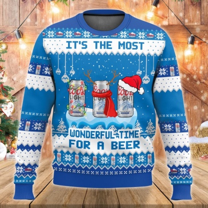 coors light its the most wonderful time for a beer ugly christmas sweater 1 Coors Light Its The Most Wonderful Time For A Beer Ugly Christmas Sweater - Image 1