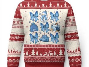 Coquette Bow Ugly Christmas Sweater Cozy Winter Xmas Gift Blue Holiday - Image 1