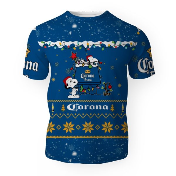 Corona Extra American Merry Christmas, Snoopy House Cute Fan Gift-3D Unisex T-Shirt - Image 1