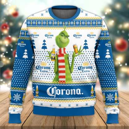 corona extra grinch ugly christmas sweater 1 Corona Extra Grinch Ugly Christmas Sweater - Image 1