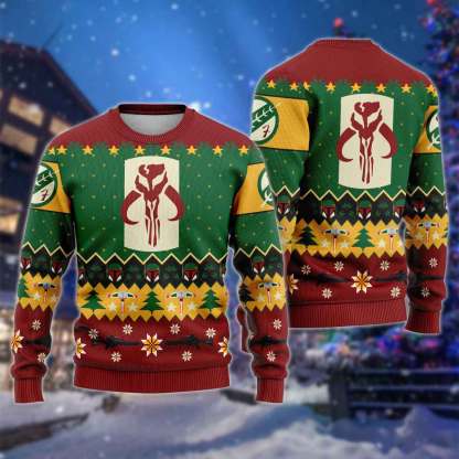 cosmic battles boba fett logo ugly christmas sweater 1 Cosmic Battles Boba Fett Logo Ugly Christmas Sweater - Image 1