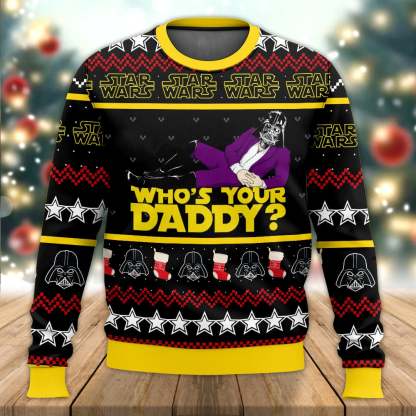 cosmic battles funny whos your daddy ugly christmas sweater 1 Cosmic Battles Funny Whos Your Daddy Ugly Christmas Sweater - Image 1