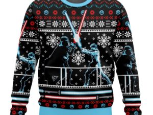 Cosmic Battles Lightsaber Duel Faux Ugly Christmas Sweater - Image 1