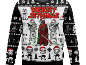 Cosmic Battles Merry Sithmas Stormtrooper Darth Vader Custom Ugly Christmas Sweater - Image 1