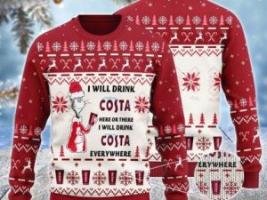 Costa Cat Hat Will Drink Everywhere Ugly Christmas Sweater - Image 1
