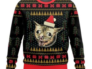 Coughing Cat Meme Ugly Christmas Sweater - Image 1