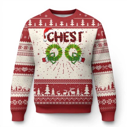 couples matching ugly christmas sweater chest nuts funny couples chestnuts 1 Couples Matching Ugly Christmas Sweater Chest Nuts Funny Couples Chestnuts - Image 1