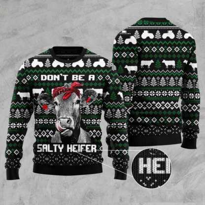 cow dont be a salty heifer ugly christmas sweater 1 Cow Dont Be A Salty Heifer Ugly Christmas Sweater - Image 1