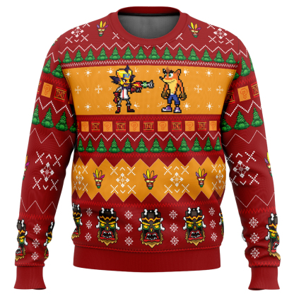 crash and doc neo crash bandicoot ugly christmas sweater 1 Crash And Doc Neo Crash Bandicoot Ugly Christmas Sweater - Image 1