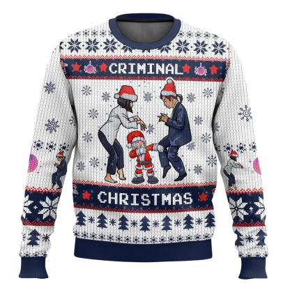 criminal christmas pulp fiction ugly christmas sweater 1 Criminal Christmas Pulp Fiction Ugly Christmas Sweater - Image 1