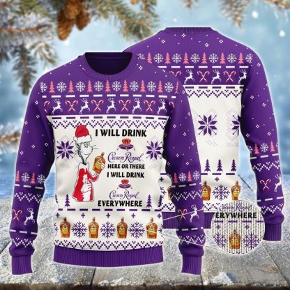 crown royal cat hat will drink everywhere ugly christmas sweater 1 Crown Royal Cat Hat Will Drink Everywhere Ugly Christmas Sweater - Image 1