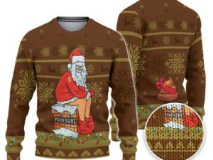 Custom Christmas Dirty Santa Brown Ugly Christmas Sweater - Image 1