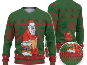 Custom Christmas Dirty Santa Green And Red Ugly Christmas Sweater - Image 1