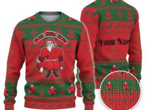 Custom Christmas Thicc Santa Green And Red Ugly Christmas Sweater - Image 1