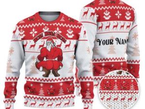 Custom Christmas Thicc Santa Red And White Ugly Christmas Sweater - Image 1
