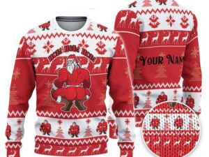 Custom Christmas Thicc Santa White And Red Ugly Christmas Sweater - Image 1