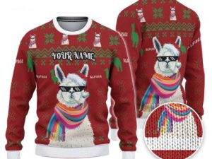 Custom Christmas Thug Life Alpaca Red And Green Ugly Christmas Sweater - Image 1