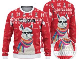 Custom Christmas Thug Life Alpaca Red And White Ugly Christmas Sweater - Image 1